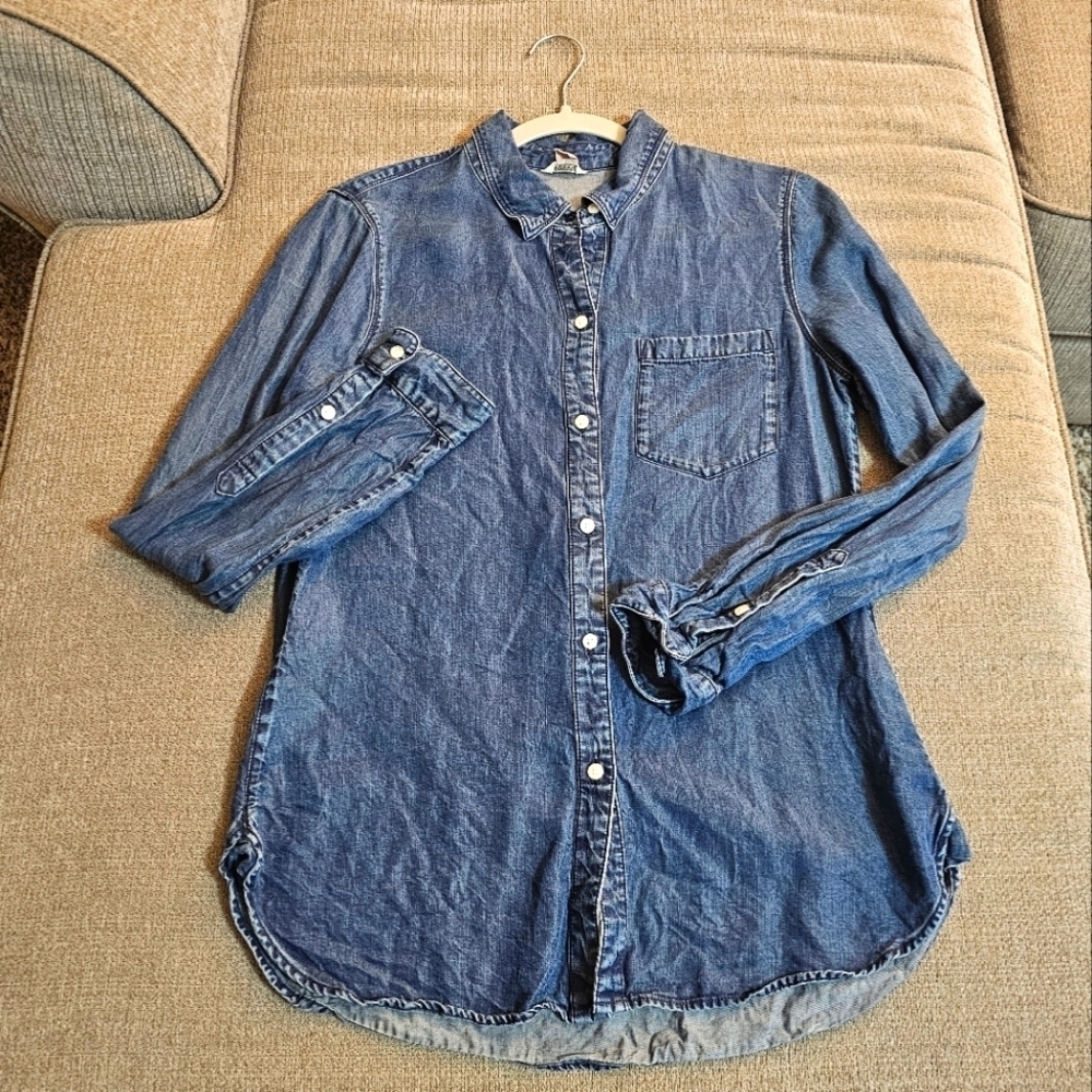 Fossil Blue Denim Lyocell Button Up Casual Western Relaxed Top Shirt Size Small